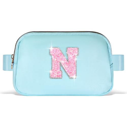 Uygafly Fanny Pack Belt Bag Crossbody Bags with Initials Letter Patch Trendy Stuff for Teens Cute Stuff Birthday Gifts for Teenager Girls | N,Blue Bag - Image 1