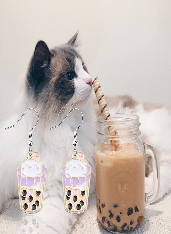 MYOSPARK Bubble Tea Cat Earrings - Bubble Lover Gift Cat Charm Earring for Women - Image 5