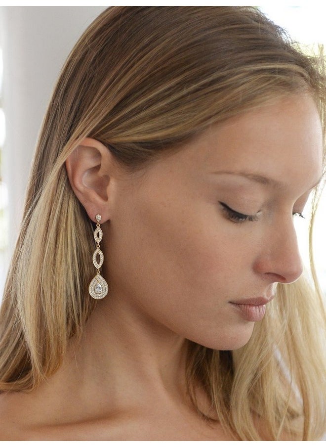 Mariell Gold Wedding Earrings, Cubic Zirconia Dangle Earrings For Bride, Bridesmaids, Gold Bridal Earring  - Image 4