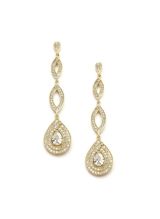 Mariell Gold Wedding Earrings, Cubic Zirconia Dangle Earrings For Bride, Bridesmaids, Gold Bridal Earring  - Image 1
