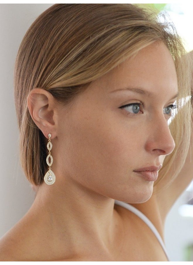 Mariell Gold Wedding Earrings, Cubic Zirconia Dangle Earrings For Bride, Bridesmaids, Gold Bridal Earring  - Image 5