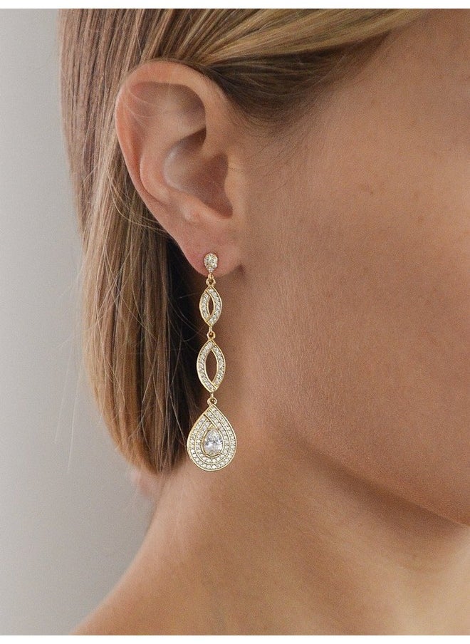 Mariell Gold Wedding Earrings, Cubic Zirconia Dangle Earrings For Bride, Bridesmaids, Gold Bridal Earring  - Image 3