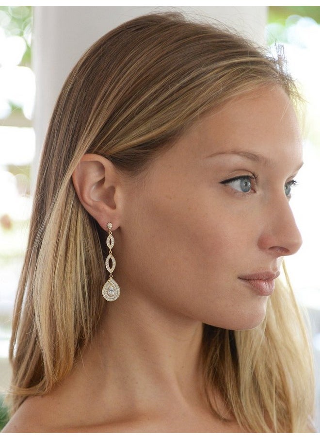 Mariell Gold Wedding Earrings, Cubic Zirconia Dangle Earrings For Bride, Bridesmaids, Gold Bridal Earring  - Image 2