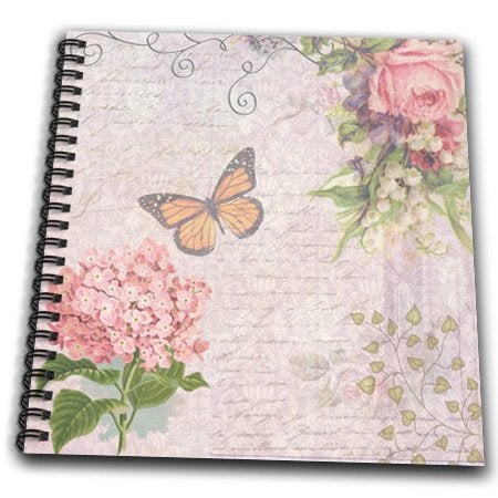 3dRose db_76596_2 Vintage Flowers Handwriting & Butterfly Pretty Summer Garden Girly Collage Swirls & Leaves Memory Book, 12 by 12" - Image 2