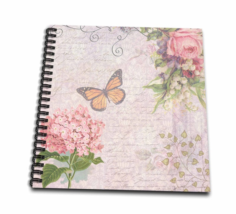 3dRose db_76596_2 Vintage Flowers Handwriting & Butterfly Pretty Summer Garden Girly Collage Swirls & Leaves Memory Book, 12 by 12" - Image 1