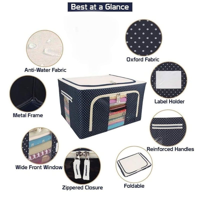 Bliss Times Bliss Times Home Organization and Storage BagSteel Frame Double Opening Zipped Clothes Storage Box Wardrobe Organizer Zip Organizer Bag for Blanket Saree Organisers Storage for Wardrobemulti Color  - Image 4