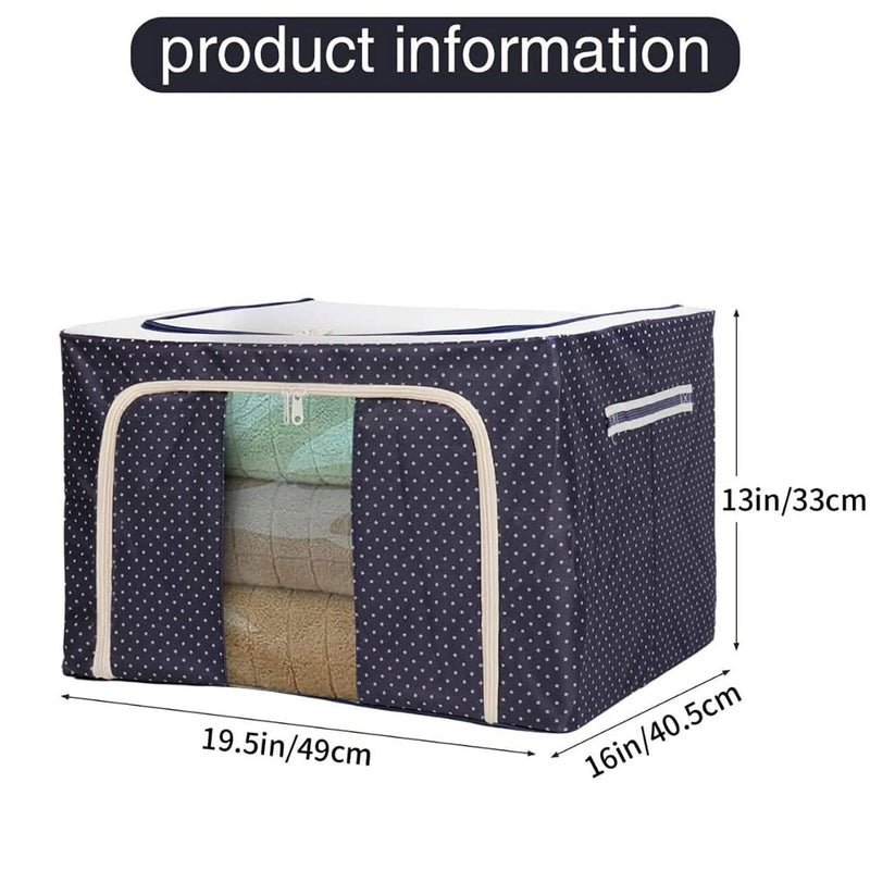 Bliss Times Bliss Times Home Organization and Storage BagSteel Frame Double Opening Zipped Clothes Storage Box Wardrobe Organizer Zip Organizer Bag for Blanket Saree Organisers Storage for Wardrobemulti Color  - Image 2