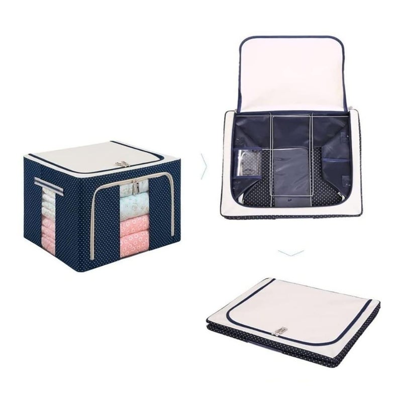 Bliss Times Bliss Times Home Organization and Storage BagSteel Frame Double Opening Zipped Clothes Storage Box Wardrobe Organizer Zip Organizer Bag for Blanket Saree Organisers Storage for Wardrobemulti Color  - Image 3