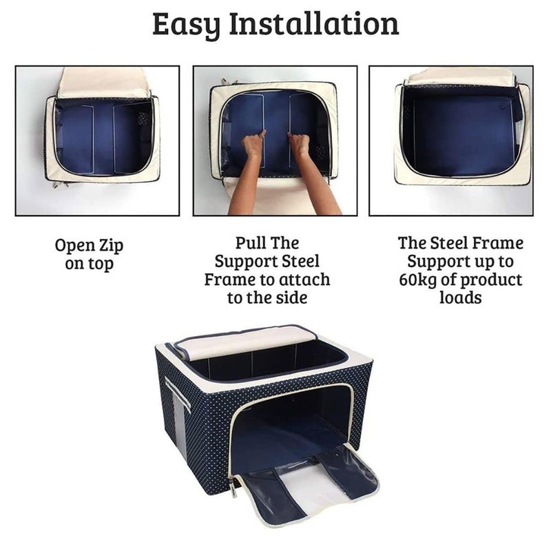 Bliss Times Bliss Times Home Organization and Storage BagSteel Frame Double Opening Zipped Clothes Storage Box Wardrobe Organizer Zip Organizer Bag for Blanket Saree Organisers Storage for Wardrobemulti Color  - Image 5