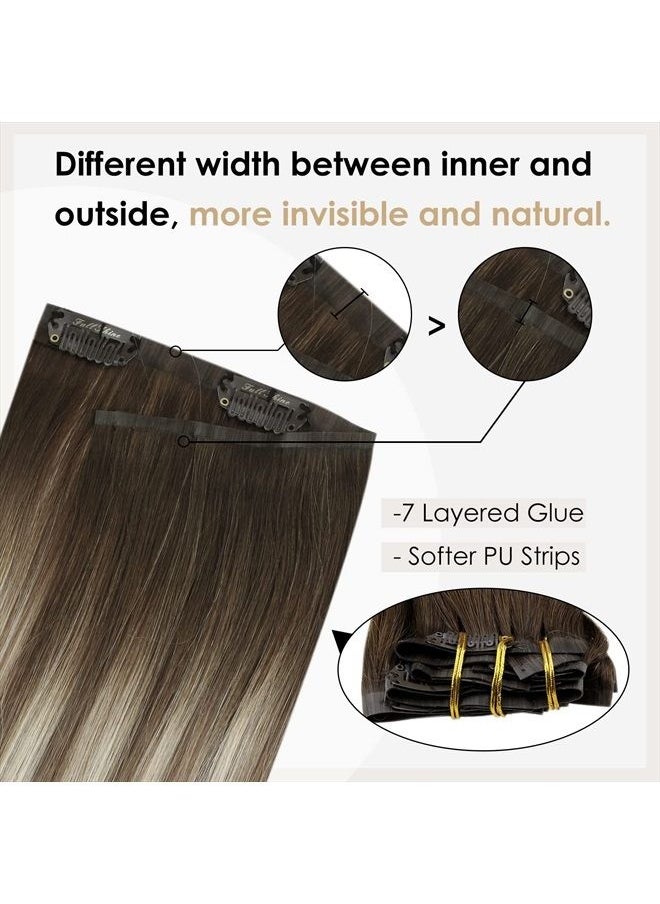 Full Shine Real Hair Clip in Human Hair Extensions Pu Weft Clip in Extensions Natural Brazilian Hair Silky Straight Dark Brown Ombre Ash Brown And Dirty Blonde 8Pcs 120Grams 14 Inch  - Image 4