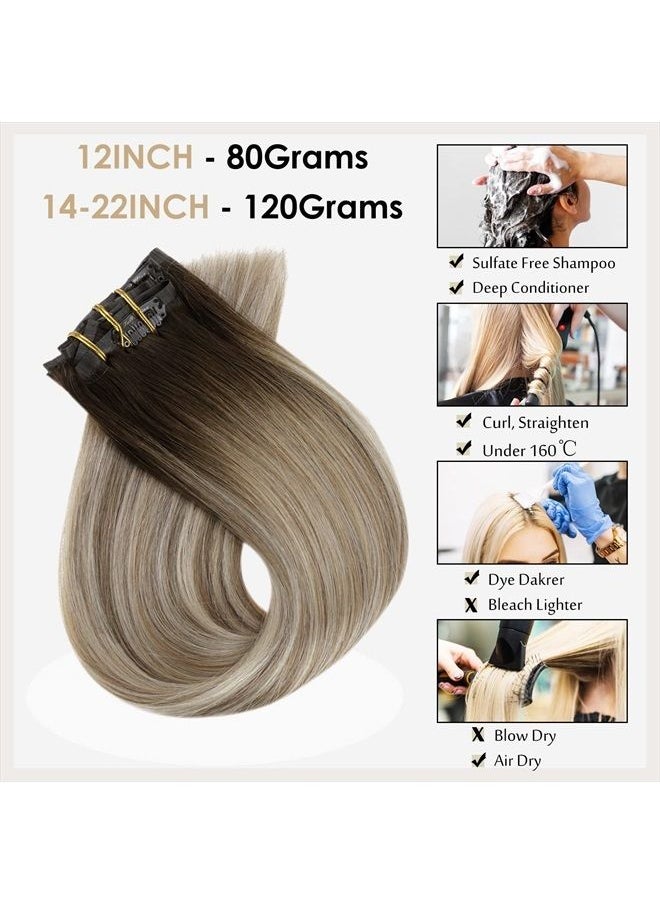 Full Shine Real Hair Clip in Human Hair Extensions Pu Weft Clip in Extensions Natural Brazilian Hair Silky Straight Dark Brown Ombre Ash Brown And Dirty Blonde 8Pcs 120Grams 14 Inch  - Image 5