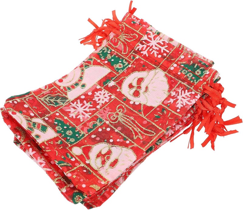 klarako 50pcs Christmas Candy Bags Xmas Organza Drawstring Wrapping Gift Bags of Candy Cookie Snack Small Gifts Favors for Kids on