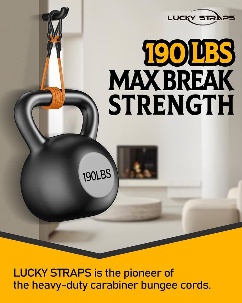 LuckyStraps 8 Pcs 72 Inch Heavy Duty Carabiner Bungee Cord Outdoor with 190 Lbs Max Break Strength, Bungee Straps with Upgraded Carabiner Hooks for Luggage Rack, Cargo, Hand Carts, Bike, Camping, etc (Orange) Quick available purchase options - Image 2