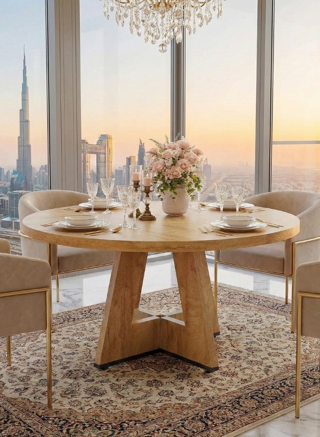 Homeonaire 47.24" Round Dining Table for 4 to 6 | Farmhouse Wooden Kitchen Dinning Table with Brown Finish - Image 1