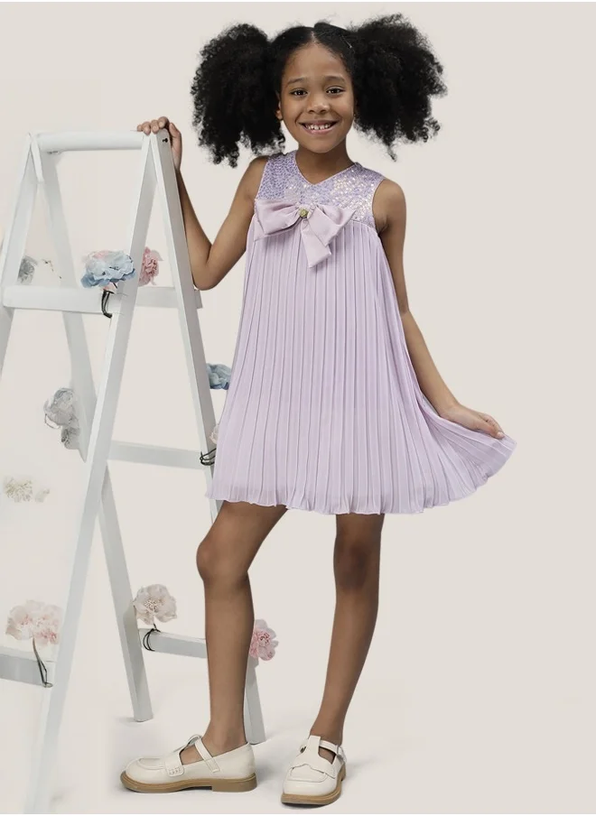 One Friday One Friday Kids Girls Lilac Bow & Sequined  Pleated Party Dress
