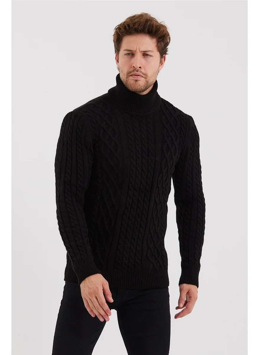 Cool Tarz Cool Style Men's Black Knitted Patterned Knitwear SWEATER-TRZ8152R05S