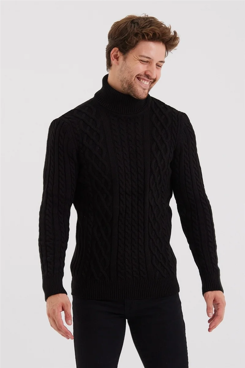 Cool Tarz Cool Style Men's Black Knitted Patterned Knitwear SWEATER-TRZ8152R05S