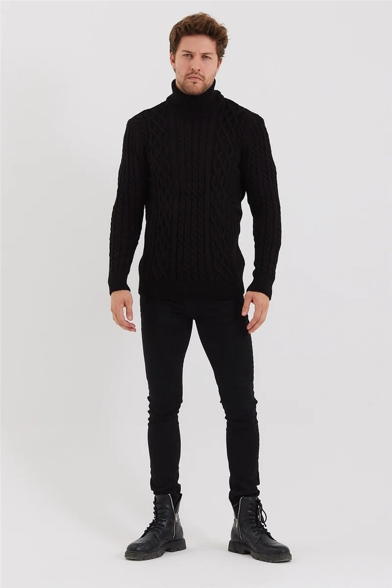 Cool Tarz Cool Style Men's Black Knitted Patterned Knitwear SWEATER-TRZ8152R05S