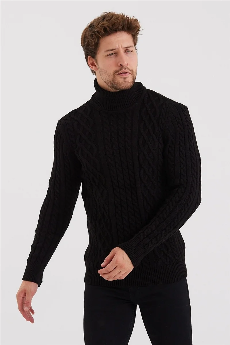 Cool Tarz Cool Style Men's Black Knitted Patterned Knitwear SWEATER-TRZ8152R05S