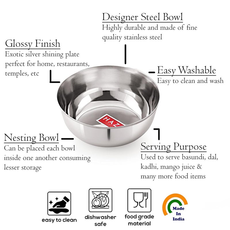 Hazel HAZEL Stainless Steel Bowl Silver 1350 ml Set of 6  - Image 3