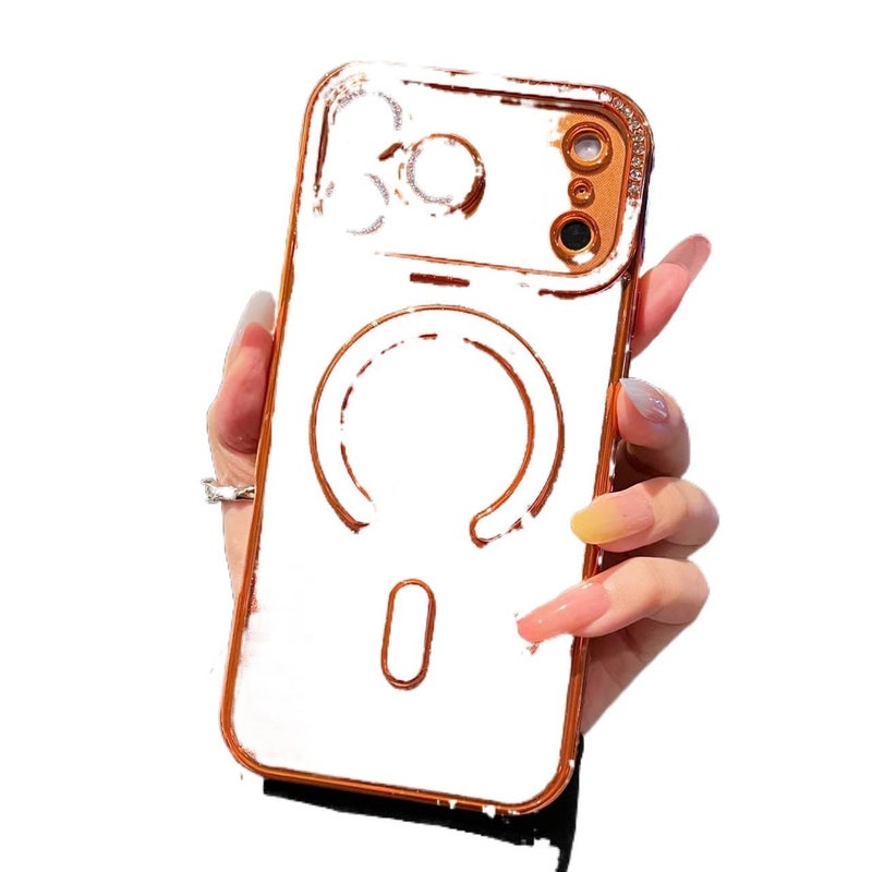 MagSafe iPhone 12 Pro Shockproof Silicone with Gradient Glitter and Lens Protector in Orange for Weekend Trips - Image 3