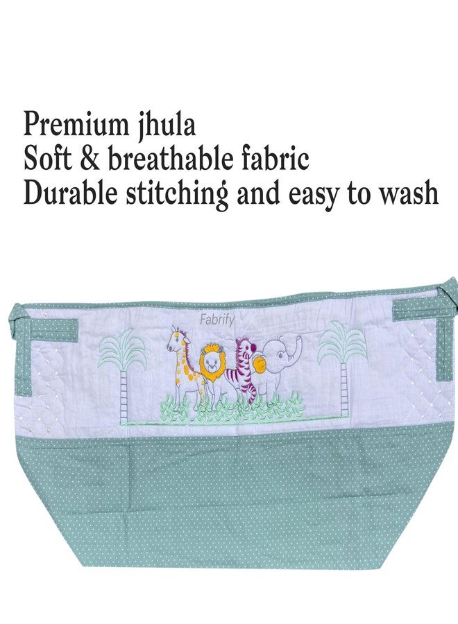 Fabrify Premium Cotton Baby Hammock, Ghodiyu Swing Cradle with Mosquito Net Cover, Animal Design Safety Zipper, One Size (Pista) - Image 4