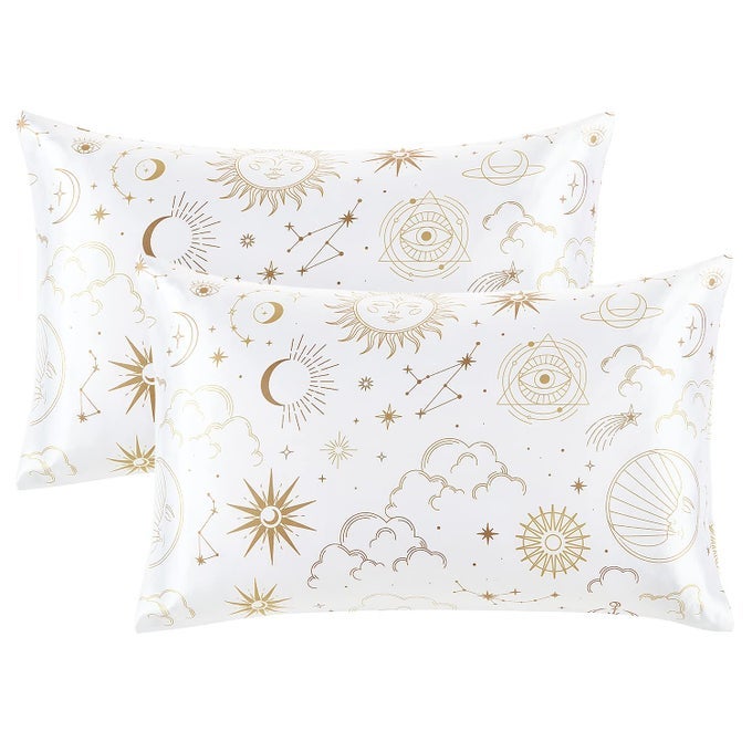 SATIN PILLOWCASE SILKY SATIN PILLOWCASE FOR HAIR AND SKINSOFT COOLING PRINTED PILLOW CASES QUEEN SIZE SET OF 2 SATIN PILLOW CASE FOR WOMEN WITH ENVELOPE CLOSURE WHITE MOON20X30INCH