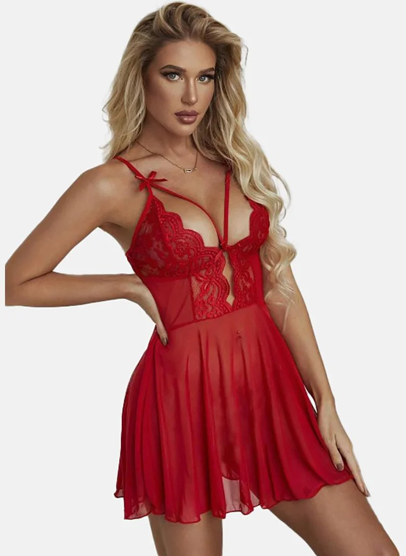 YUNIQEE Red Solid Babydoll with briefs