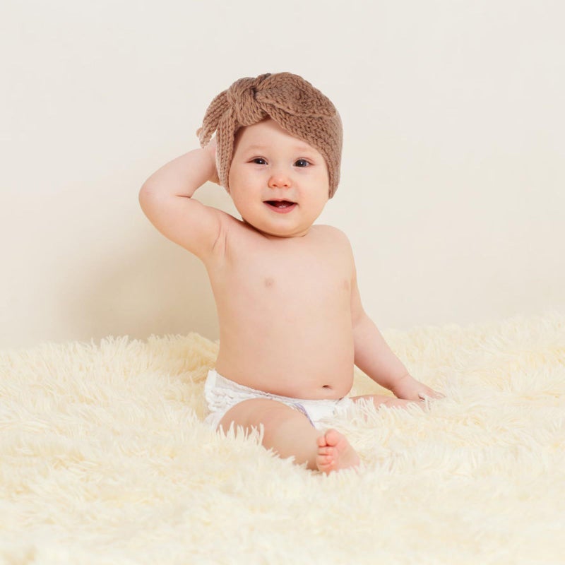 Ivory Coffee Knit Bow Headband Set 2pc for Baby Girl - Image 4