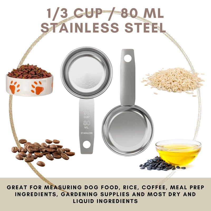 Knupp Co. كوب قياس من الفولاذ المقاوم للصدأ سعة 1/3 كوب | معدن قوي 80 مل | 80 سم مكعب | 3 أونصات | كوب واحد للمكونات السائلة والجافة | رائع للاستخدام كملعقة طعام للكلاب سعة 1/3 كوب - 1 عبوة - Image 2