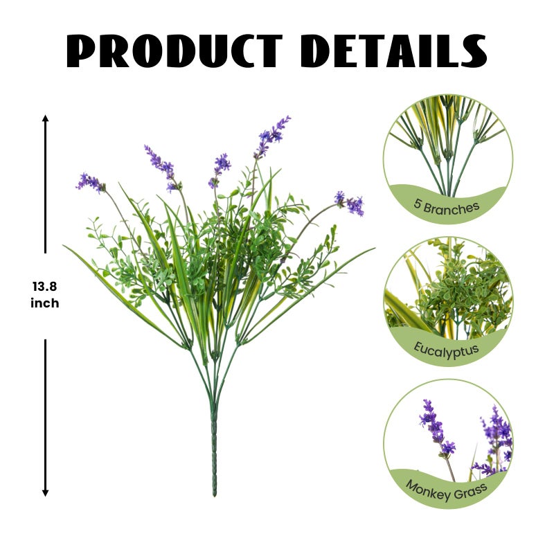 Hrobek Outdoor Faux Plants UV Resistant - 12 Bouquets Realistic Artificial Monkey Grass Greenery for Patio Garden Front Porch Decor Weatherproof Fake Plants for Outside - Image 2