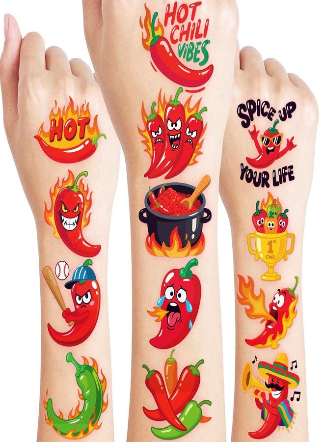 91TATTOOS 96 PCS Chili Pepper Temporary Tattoos for Kids - Image 1