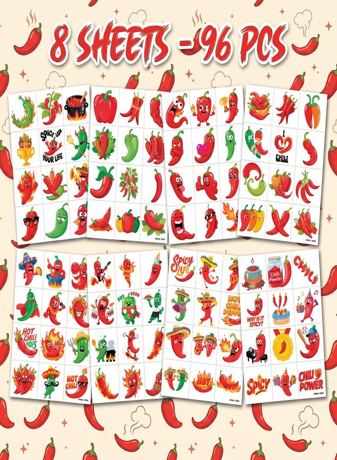 91TATTOOS 96 PCS Chili Pepper Temporary Tattoos for Kids - Image 3