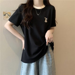 Cross-border Real Shot Short-sleeved T-shirt Womens Summer New Loose All-match Trendy Brand Embroidered Half-sleeved Top Black - pzsku/Z039686DA459A4F1F20B0Z/45/1746232114/747d295e-e3d6-4aed-9de7-b928f6be0c9a