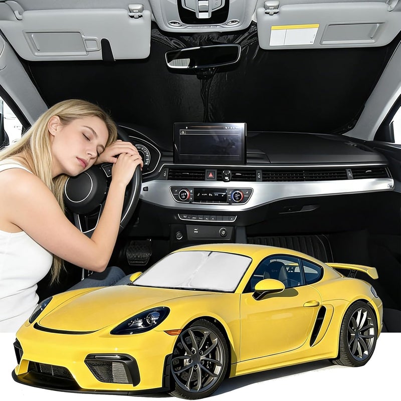 ZOIBV Windshield Sunshade for Porsche Cayman 2017-2023 Sun Shade Car Windshield Accessories Upgrade 4 Layers Blocks UV Rays Custom Fit Cayman 240T Car Window Shades Keep Cool Foldable - Image 1
