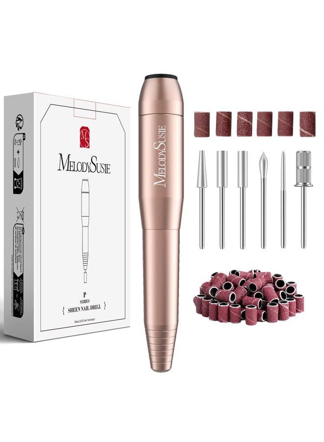 MelodySusie Electric Nail Drill Machine,PC120I Portable Electric Nail File Efile Set for Acrylic Gel Nails, Manicure Pedicure Tool with Nail Drill Bits Sanding Bands Gold - Image 1