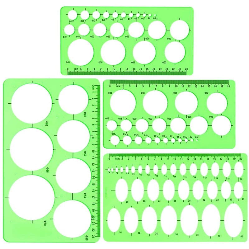 Aniann Circle and Oval Template 4 Pack Clear Green Plastic Measuring Template Ruler Geometric Ruler Template for Office and School Building Formwork Drawing Templates 3 Styles