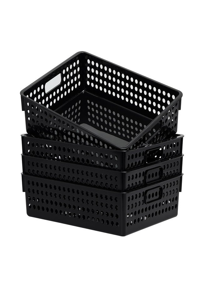 Soddeph 4 Pack Stackable A4 Paper Organizer Trays, Plastic Storage Bins with Handles, Hollow Design Organizer Baskets for Classroom, Office, Home Use - Image 1