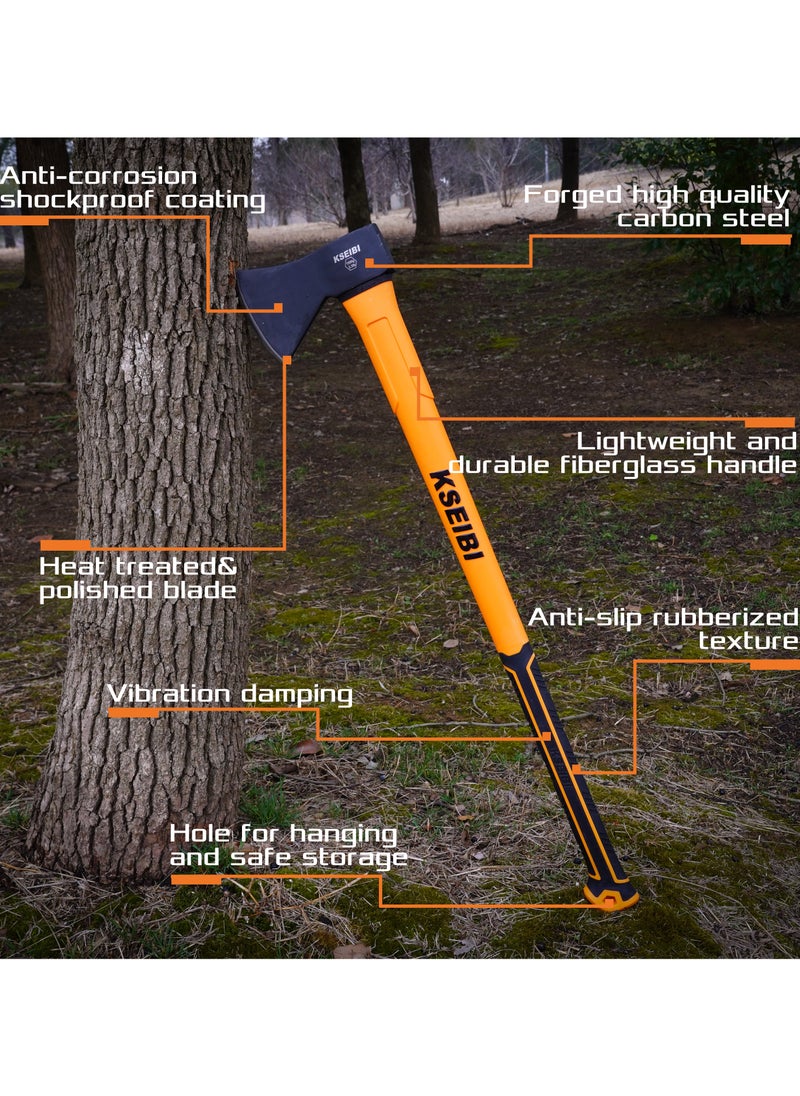 KSEIBI Axe with Fiberglass Handle/Progrip, 1500G, Drop Forged Carbon Steel, Black Finish Head, Fiberglass Handle, Perfect for Camping, Hiking, Woodworking, Wood Splitting and Kindling, Chopping Branches.  - Image 5