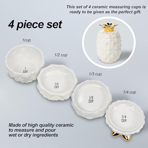 VOTUM Set of 4 Decorative Pineapple Shaped Stackable Ceramic Kitchen Measuring Cups in 4 Assorted Sizes - Image 3