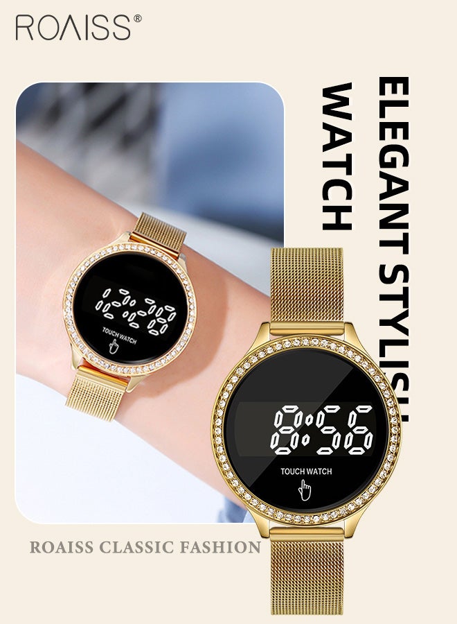 رويس ساعة إلكترونية للسيدات بشاشة لمس LED، بقرص دائري مع شاشة عرض رقمية، ساعة يد فاخرة متعددة الوظائف مقاومة للماء كهدية للنساء - Image 1