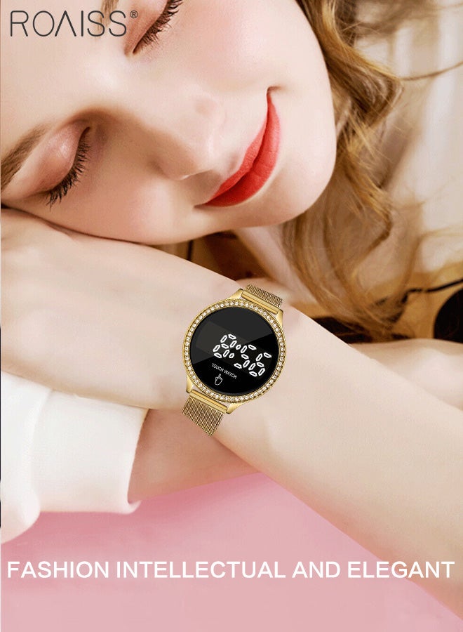 رويس ساعة إلكترونية للسيدات بشاشة لمس LED، بقرص دائري مع شاشة عرض رقمية، ساعة يد فاخرة متعددة الوظائف مقاومة للماء كهدية للنساء - Image 2