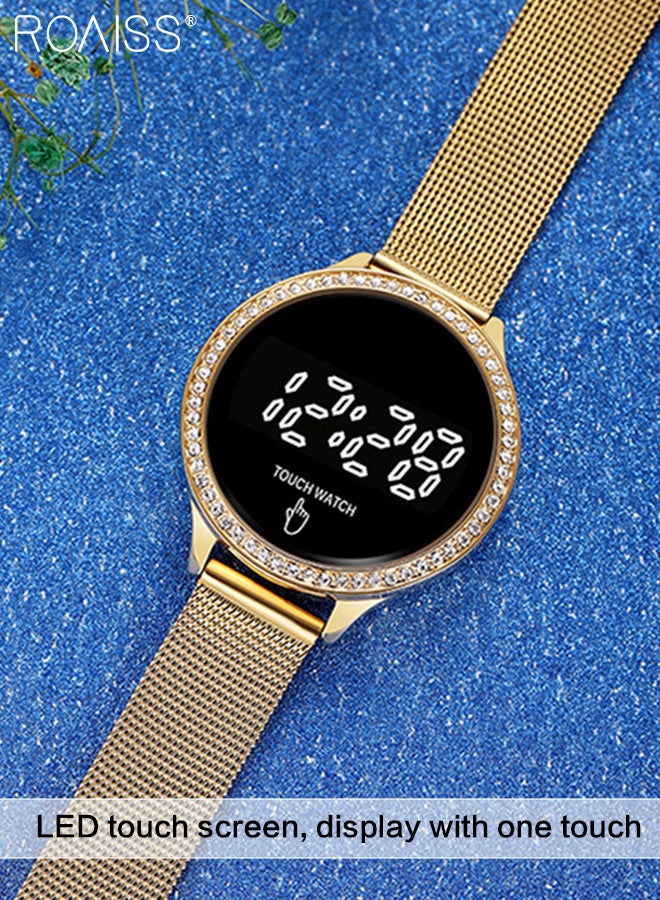 رويس ساعة إلكترونية للسيدات بشاشة لمس LED، بقرص دائري مع شاشة عرض رقمية، ساعة يد فاخرة متعددة الوظائف مقاومة للماء كهدية للنساء - Image 3