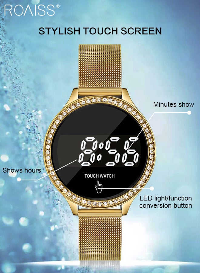 رويس ساعة إلكترونية للسيدات بشاشة لمس LED، بقرص دائري مع شاشة عرض رقمية، ساعة يد فاخرة متعددة الوظائف مقاومة للماء كهدية للنساء - Image 5