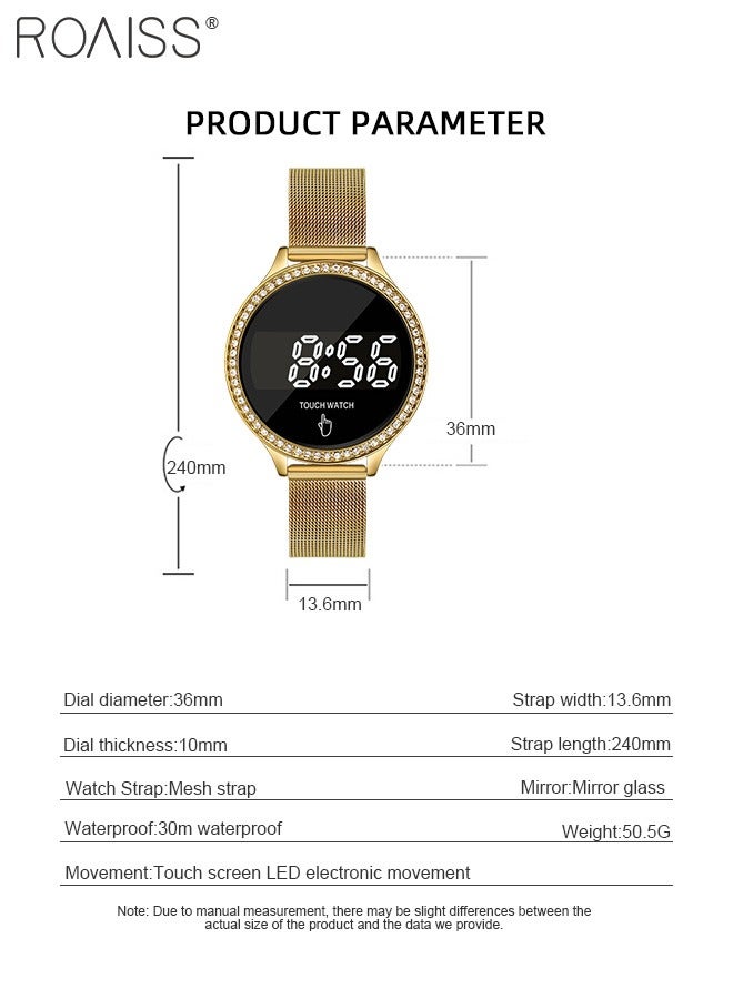 رويس ساعة إلكترونية للسيدات بشاشة لمس LED، بقرص دائري مع شاشة عرض رقمية، ساعة يد فاخرة متعددة الوظائف مقاومة للماء كهدية للنساء - Image 4