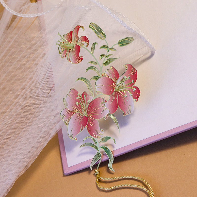 Chinese Style Camellia Lotus Lotus Rose Metal Brass Bookmark Creative Chinese Style Artistic Exquisite Tassel Bookmark - Image 4