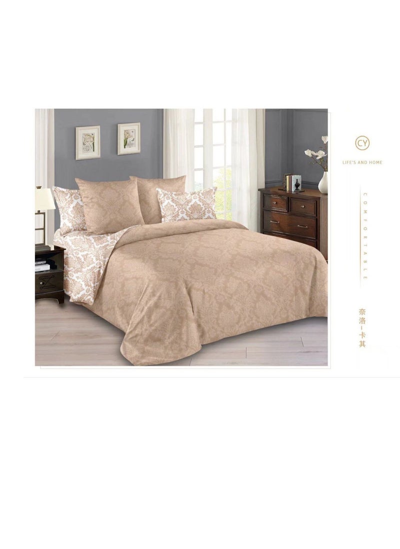 بيج طقم لحاف Embrace King Comforter مكون من 6 قطع من القطن المصقول مقاس كينج، ملاءة سرير واحدة مثبتة 200 * 200 سم، لحاف واحد ثابت 220 * 240 سم، 4 قطع أغطية وسائد فائقة النعومة 
