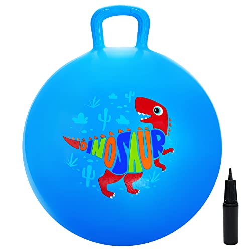 EVERICH TOY Hopper Ball Dinosaur Hopping Toys for Kids 18 Inch Bouncy Ball with Handle Blue Inflatable Bouncing Hoppity Hop Toys for Boys and Girls Gifts - Image 1