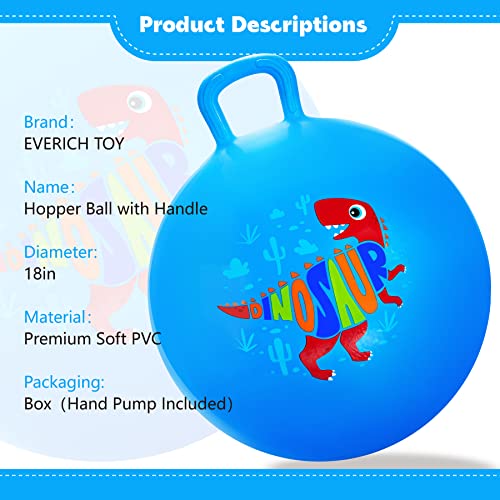 EVERICH TOY Hopper Ball Dinosaur Hopping Toys for Kids 18 Inch Bouncy Ball with Handle Blue Inflatable Bouncing Hoppity Hop Toys for Boys and Girls Gifts - Image 5