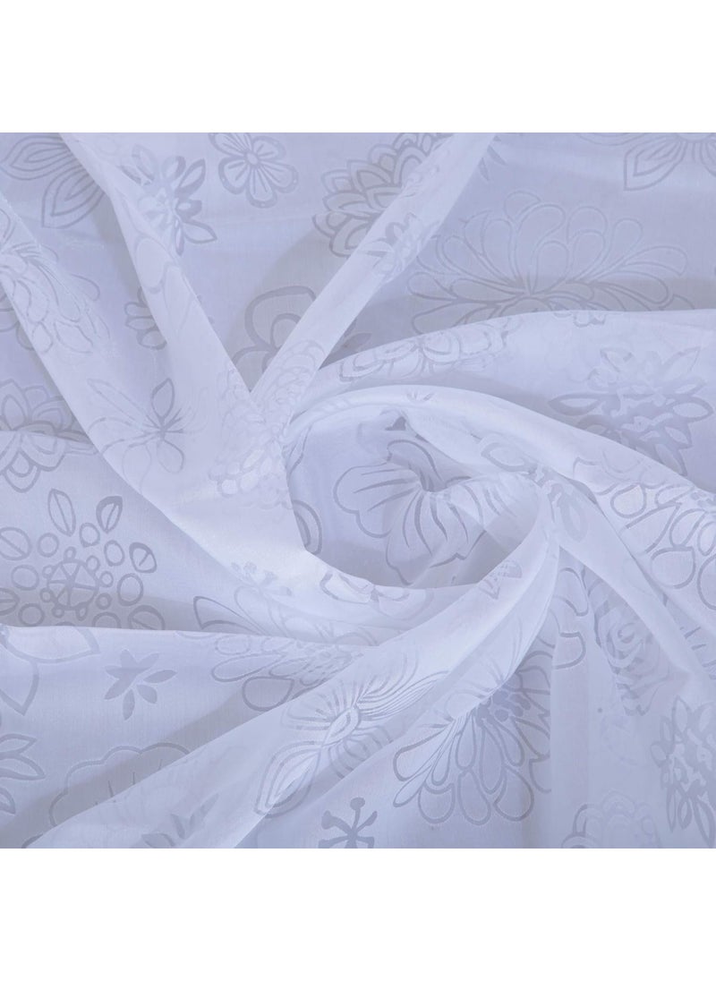 LINENWALAS LINENWALAS Floral Net Semi Transparent Door Curtains, Sheer Back Loops Hanging Style Curtains 8 Feet Long Set of 2, Net Fabric Curtains for Living Room, Bedroom, Kitchen (8 Feet, White Floral)  - Image 3